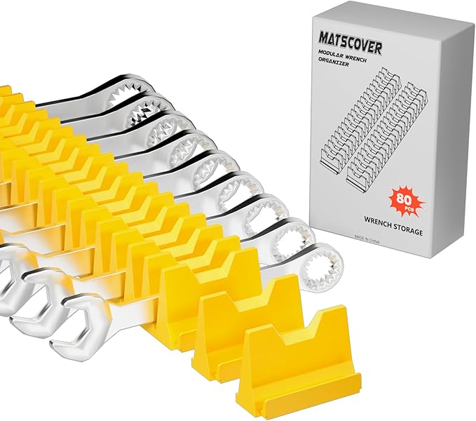 80PCS Modular Wrench Organizer Wrench Holder - Wrench Tool Organizers for Tool Drawer Storage, Wrench Storage Set with Metric & SAE Label, Wrench Rack Tool Gift for Professional Mechanics, Yellow