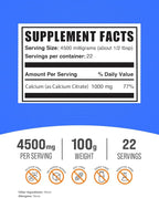 BulkSupplements.com Calcium Citrate Powder - Calcium Citrate Supplement, Calcium Citrate 1000mg - Gluten Free, 4500mg (1000mg Calcium) per Serving, 100g (3.5 oz) (Pack of 1)