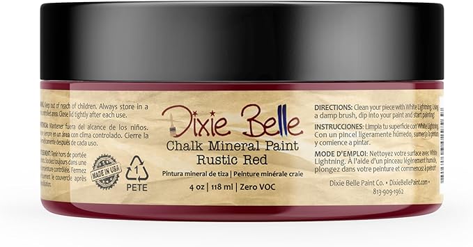 Dixie Belle Paint Company Chalk Finish Furniture Paint - Rustic Red (4oz) - Matte Brick Red Chic Chalk Mineral DIY Furniture Paint