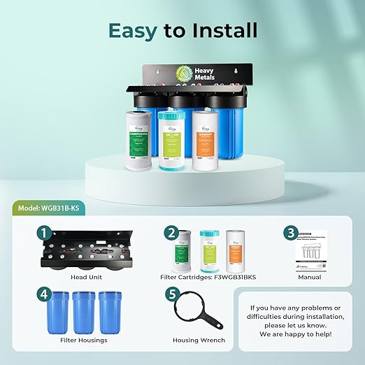 iSpring WGB31B-KS Whole House Water Filter System, Reduces Heavy Metals, Lead, Chlorine, Chloramine, Sediments, 3-Stage Filtration, 10” x 4.5” Filters, 1” Inlet/Outlet