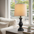 Seealle Farmhouse Table Lamps Set of 2 - Rustic Lamp for Bedroom Living Room, 22" Boho Bedside Lamps for Night Stands End Table Office Desk Lamp Nightstand with Linen Shades(Matte Black)