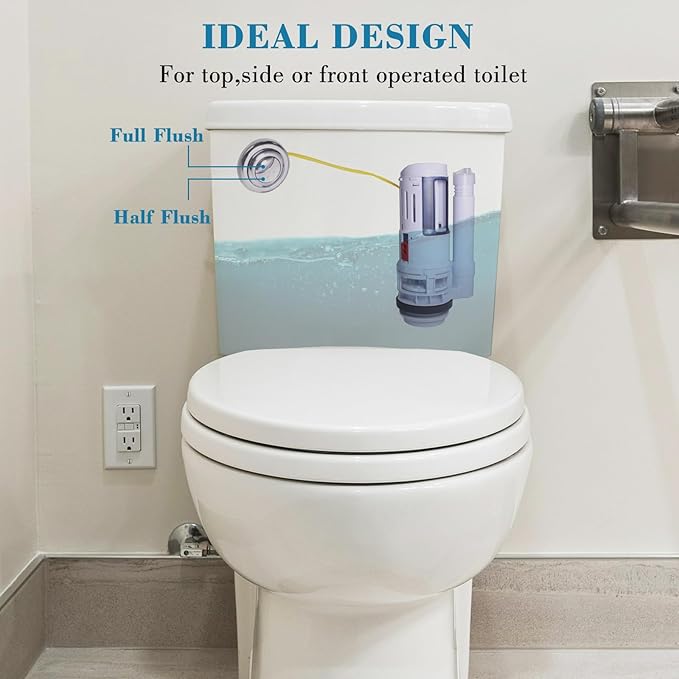 2-Inch Toilet Flush Valve Dual Flush Valve Replacement with Push Button Converter Toilet Tank to Bowl Bolt Kits Water-Saving Toilet Repair Kit, White
