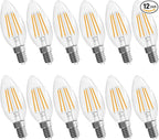 E12 Candelabra Bulb 2700K Soft White, 6W Equivalent to 60 watt, E12 LED Bulb Non-Dimmable, Chandelier Light Bulbs, B10 Candle Light Bulbs, 90+CRI, 600LM, Cear Glass, 12 Pack