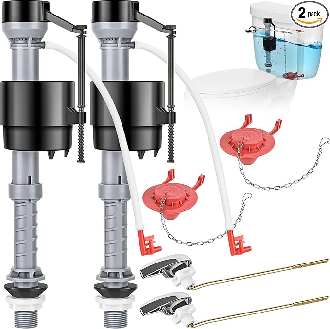 Universal Toilet Flusher Replacement Kit, Fill Valve, 2-Inch Flapper, Toilet Handle Lever, Adjustable, Quiet, Easy to Install, Complete Toilet Parts Inside Tank Kit (Red, 2-Pack)