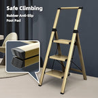 HillhutApex 3 Step Foldable Aluminum Step Ladder with Handgrip, Anti-Slip Pedal, 330 lbs Capacity, Lightweight & Portable for Home, Kitchen, Office, Garage (Gold)