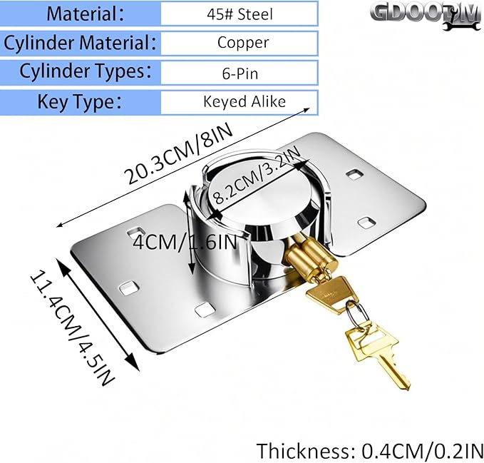 2 Pack Heavy Duty Hidden Shackle Padlock with Hasp, 2.87”/73mm Solid Steel Puck Lock Keyed Alike with Locking Hasp, 80mm Screws, Fits for Trailers, Trucks, Vehicles, Garage, Shipping Container