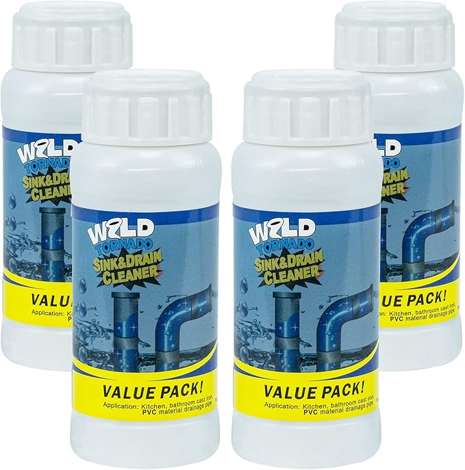 Wild Tornado Pipe Dredge,Powerful Sink Cleaner Powder Fast Foaming for Kitchen Toilet Pipeline Quick Cleaning Tool（4pcs）