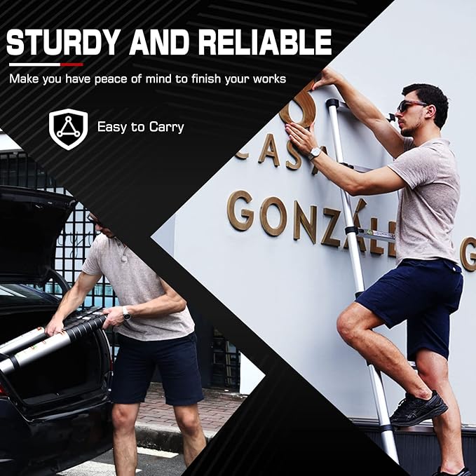 RIKADE Telescoping Ladder 20.3FT & Attic Ladder, Heavy Duty Aluminum with Non-Slip Feet, 330lb Capacity for RV, Attic, Loft & Multi-Surface Use