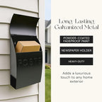 NACH French Mailboxes for Outside Wall Mount, 15 x 9.5 x 4 inches, Black Wall Mounted Mailbox and Newspaper Holder, Waterproof Mailbox for Door - The Milano Mailbox