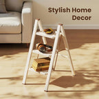 GameGem 3 Step Ladder, Foldable Step Stool with Anti-Slip Pedal, Portable Iron Stepladder for Home and Kitchen, Easy to Store-Cream Chocalate(300LBS)