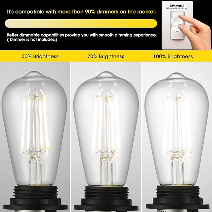 Edison Light Bulbs 60W Equivalent, Dimmable Vintage LED Light Bulbs, E26 Medium Base, Cool White 4000K, ST58, 6W, 750LM, 90+ CRI, Antique Decorative Filament LED Bulb, Clear Glass, 8 Pack