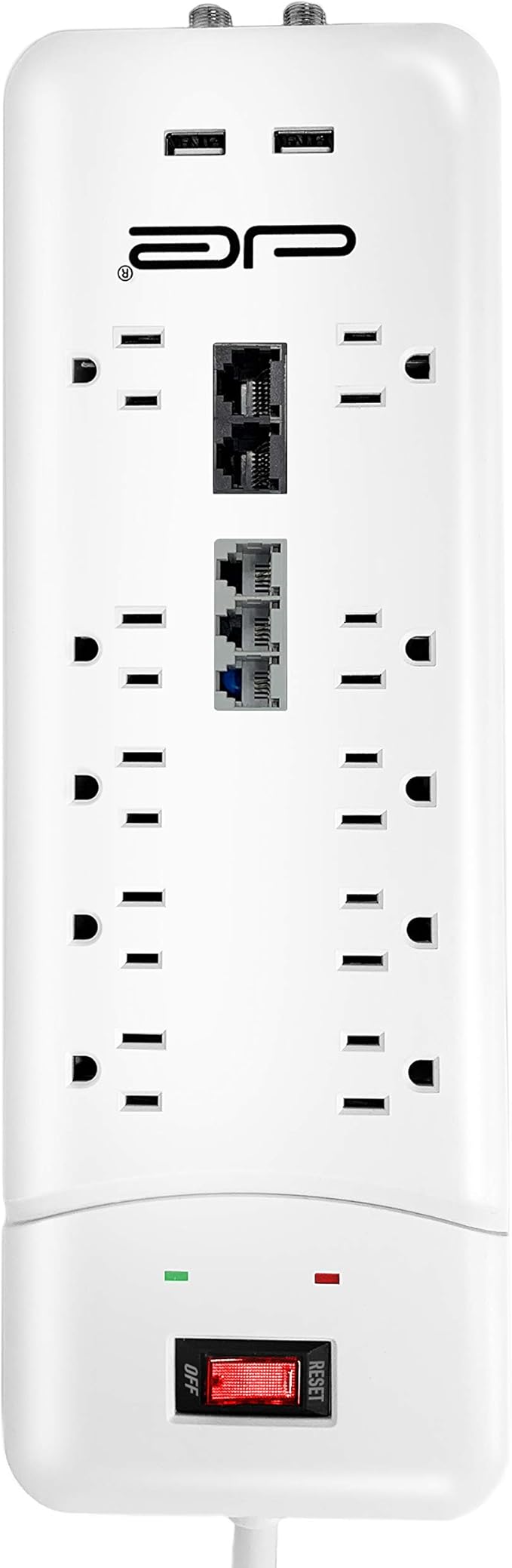 Digital Energy 10-Outlet Straight Plug 4050 Joules Heavy Duty Surge Protector (15 FT, WHT)