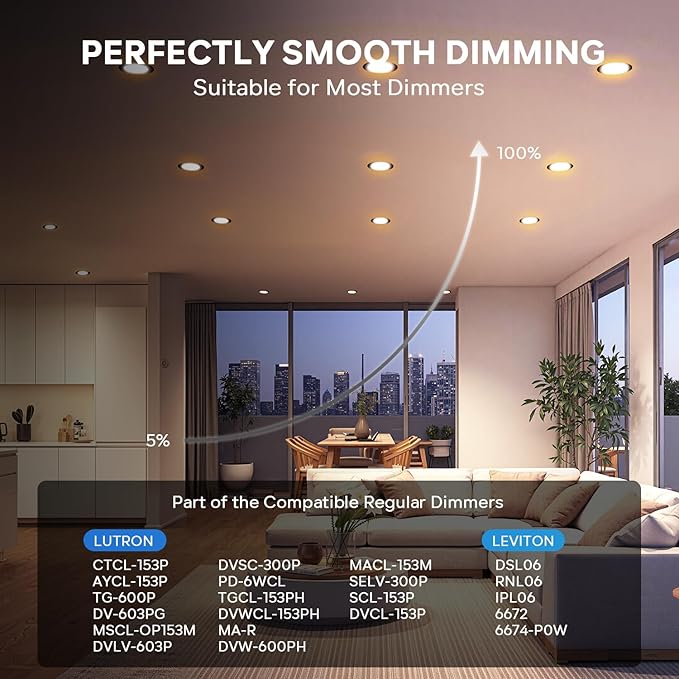 LVWIT 12 Pack Ultra-Thin Recessed Lighting 4 Inch with Junction Box, 800LM 2700K-5000K 5CCT LED Ceiling Lights, Dimmable Canless Wafer Downlight, ETL,FCC&IC, Smooth Trim, Black