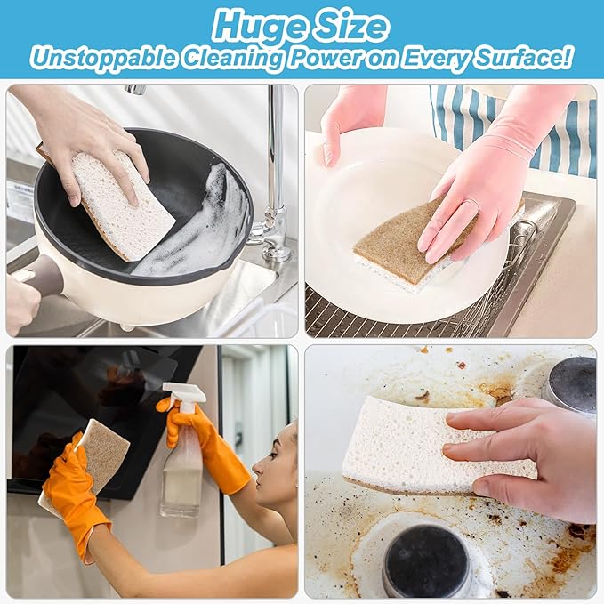 AIDEA XL Scrub Sponges Non-Scratch, 24Count, Large Natural Sponge for Non Stick Cookware, Sponges Kitchen, Cellulose Cleaning Sponge for Dishes, Kitchen, Bathroom, Household