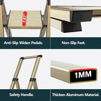 WOA WOA 5 Step Ladder for 10 Feet High Ceiling, Lightweight Foldable Ladder with Non-Slip Wide Pedals, Step Stool with Safe Handrail, Space Saving for Home, Kitchen, Indoor & Outdoor 300lbs - Gold