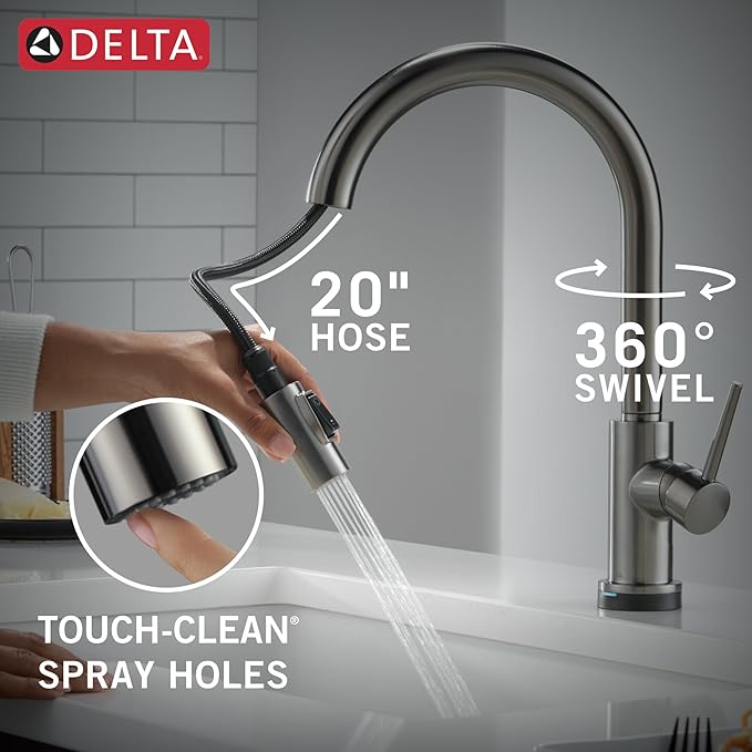 Delta Trinsic Touchless Kitchen Faucet with Touch Technology, Black Stainless Kitchen Sink Faucet with Pull Down Sprayer, Single Hole, Black Stainless 9159TL-KS-DST