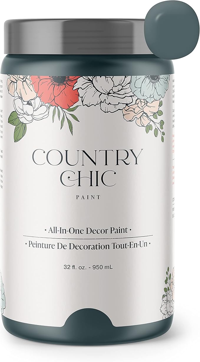 Country Chic All-in-One Chalk Paint for Furniture, Cabinets, Home Decor, Eco-Friendly, Matte Finish, Built-In Primer & Top Coat for Wood, Metal - Jitterbug (Dark Teal) - Quart 32 oz (950 ml)