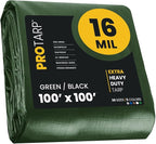 PROTARP Extra Heavy Duty 16 Mil Tarp Cover, Waterproof, UV Resistant, Rip and Tear Proof, Poly Tarpaulin with Reinforced Edges for Roof, Camping, Patio, Pool, Boat. (Green/Black 100′ X 100′)