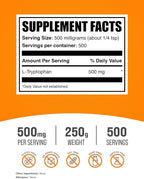 BulkSupplements.com L-Tryptophan Powder - L-Tryptophan 500mg, Tryptophan Supplement - Amino Acid Supplement, Gluten Free, 500mg per Serving, 250g (8.8 oz) (Pack of 1)