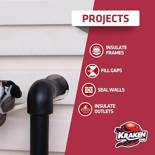 Kraken Bond Gaps & Cracks Expanding Foam Sealant - (2x12oz) High Expansion Polyurethane Spray Foam for Window & Door, Straw Use Waterproof High Yield Gap Filler - 2 Pack