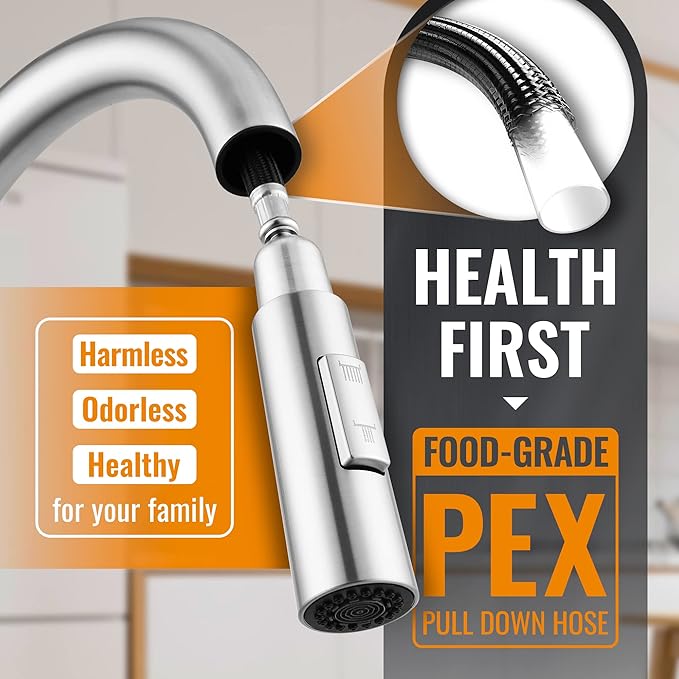 APPASO Kitchen Faucet with Pull Down Brushed Nickel, Single-Handle High Arc Swan-Neck Modern Kitchen Sink Faucet with Optional Deck Plate Stainless Steel