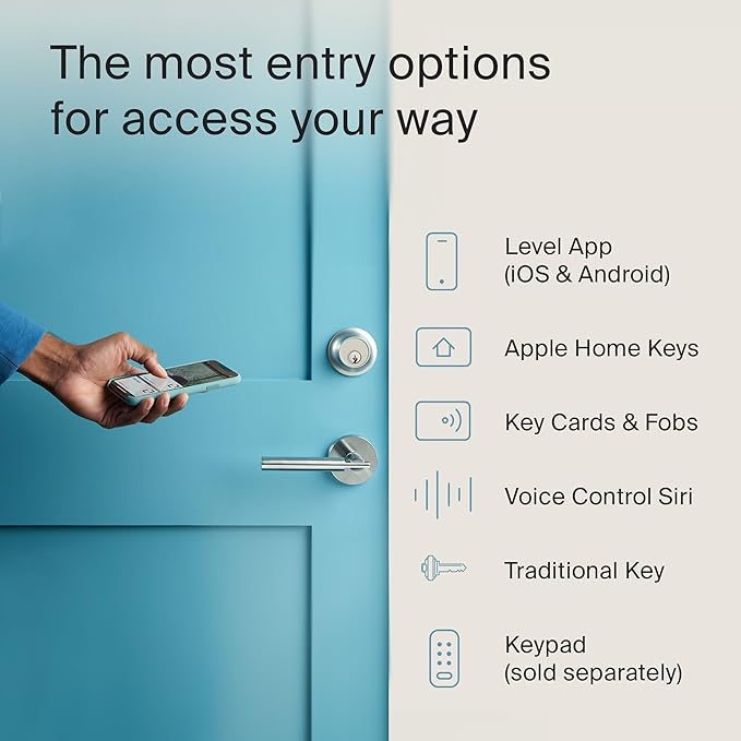 Level Lock+ Deadbolt Smart Lock - World's Smallest Smart Lock Plus Apple Home Keys - Level App for iOS & Android - Works with Apple Home (Satin Nickel)