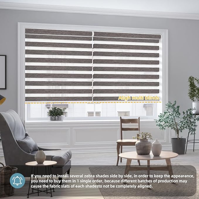 SmartWings Motorized Zebra Shades Work with HomeKit, Alexa, Google Home, 85% Blackout Light Filtering Day Night Sheer Blinds, Privacy Light Control, for Home/Office, Customized, River Stone