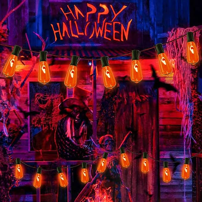 SUNSGNE Halloween Orange Flame Light Bulbs, 10-Pack E17 Flickering Flame Bulb ST40 Edison Replacement Bulbs for ST40 String Lights, 1 Watt- E17 Intermediate Screw Base