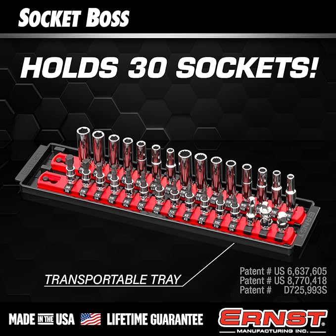 Ernst Manufacturing Socket Boss 2-Rail 1/4-Inch-Drive Socket Organizer, 13-Inch, for Toolbox drawer - Blue (8495) - Made in the USA