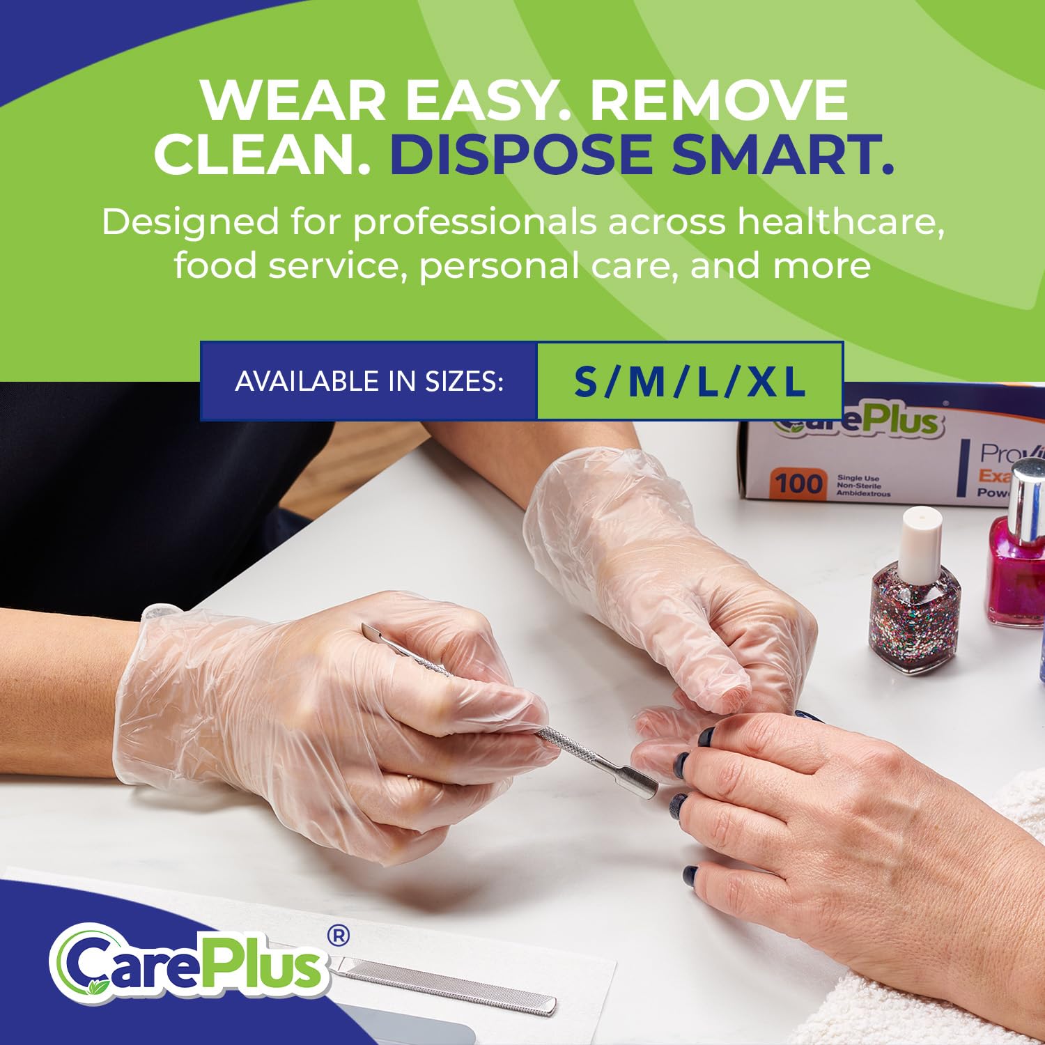 CARE PLUS Vinyl Gloves Clear Extra Large Size 100 Count | Heavy Duty, Non-Sterile, Powder-Free, Latex-Free Rubber | Food Prep, Kitchen & Cleaning Gloves, Ideal for Professional Use