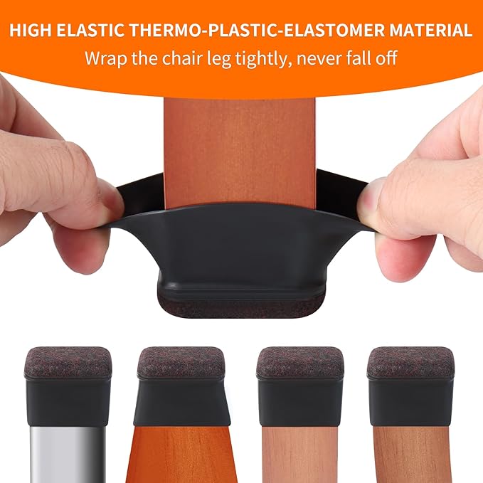 Ezprotekt 24 Pcs Rectangle Black Silicone Chair Leg Floor Protectors Caps, Rectangle Felt Chair Leg Covers Cups for Desk Chair Table - Anti- Scratches and No Noise (Fit L :1.3-1.7", W: 0.9-1.2")