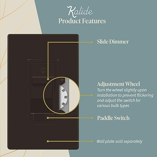 TOPGREENER Digital Dimmer Light Switch for 200W Dimmable LED/CFL Lights, Single Pole/3-Way LED Slide Dimmer Light Switch, Neutral Wire Not Required, UL Listed, TGSDS3-BR, Brown, 1 Pack