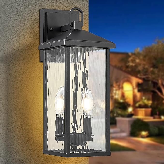 Darkaway Outdoor Wall Lights, Exterior Lighting Fixtures Wall Mount Porch Lights Waterproof Outdoor Sconce with Water Ripple Glass E12 Socket for House Patio Hallway Garage