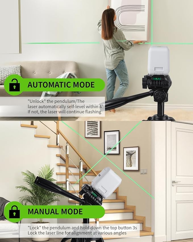 Firecore 82Ft Self Leveling Laser Level, Green Cross Line Laser Leveler Tool with Brightness Adjustment, Accurate Lazer Level for Picture Hanging Home Decoration,Battery Carry Pouch Included