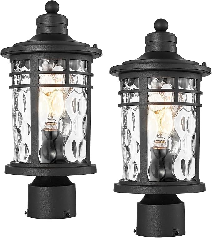 Darkaway Outdoor Post Lights Lamp Posts Outdoor Lighting, Aluminum Post Lights Outdoor Light Fixtures with Water Ripple Glass, Pole Light for Outside Patio Yard Garden