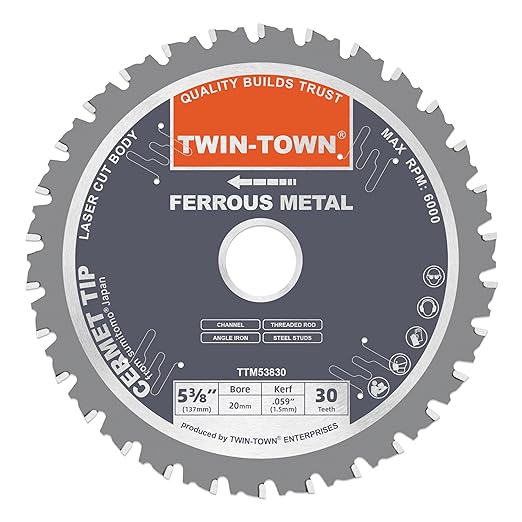 TWIN-TOWN 5-3/8 Inch 30 Teeth Dry Cut Steel and Ferrous Metal Cermet Saw Blade with 20mm Arbor