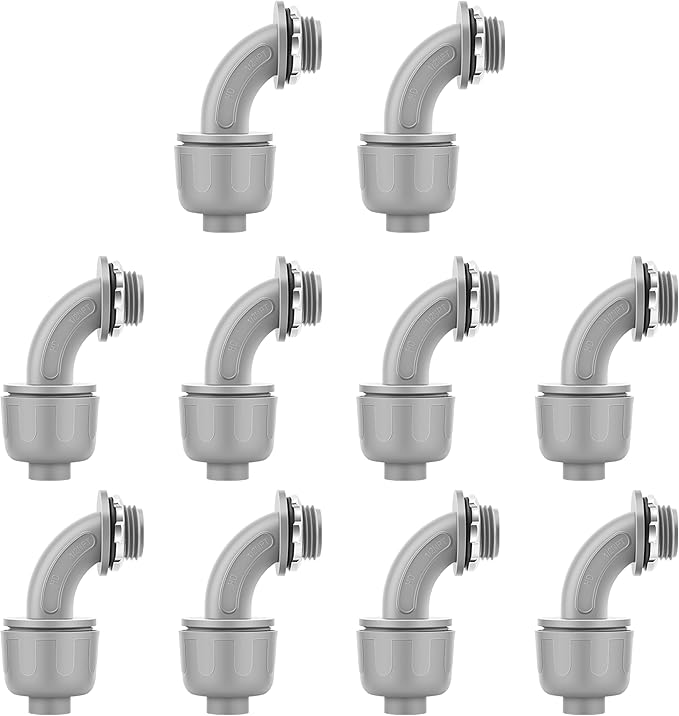 10 PCS 1/2" Liquid Tight Connector NPT Non-Metallic for PVC Electrical Flexible Conduit Angle Fittings - Sturdy, Quick Installation, UL Listed for Home Outdoor Tubes Tools