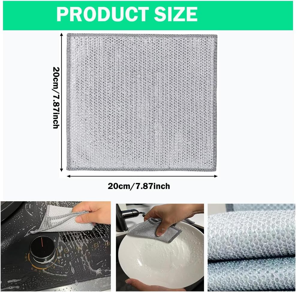 10 Pcs Upgrade 3-Layer Dish Cloth,Non-Scratch Steel, Premium Scrubbing Multipurpose Wire Dishwashing Rag for Wet and Dry, Kitchen Cleaning,Scrubs Dishes, Sinks Cleans,Home Essentials