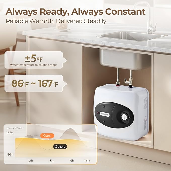 4 Gallon Electric Tank Water Heater, 120V 1500W Under Sink Instant Hot Tank Water Heater for RV, Camper, Kitchen, Food Truck, Wall or Floor Mounted, Black