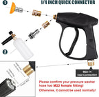 Pressure Washer Short Gun, Foam Cannon with 1/4 Inch Quick Connector, Power Washer with 5 Pressure Washer Nozzle Tips, M22-14 mm Inlet Connector