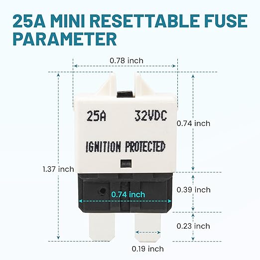 NuIth Manual Reset Mini Fuse Circuit Breakers 25A, E39 Low Profile ATO/ATC Circuit Breaker Blade Fuse 12V-32V DC 25A Re-settable Standard Blade Fuses for Car Truck RV Marine (2PCS-25A)