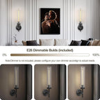 Black Wall Sconce, 19" Tube Glass Sconce Wall Lighting, Bathroom Wall Light, Vanity Lights for Living Room, Wall Lamp for Bedroom, Hallway, Fireplace, Staircase