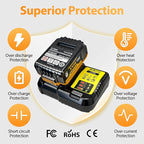 2-Pack 8000mAh 20V Max Lithium-Ion Battery & Charger Combo, High Capacity Replacement for DEWALT 20V MAX Battery Power Tools, Fast Charging Included