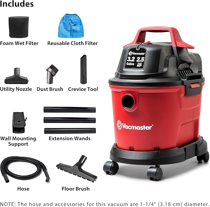 Vacmaster 3.2-Gallon* 2.5 Peak HP Wet/Dry Vacuum – VHB305M 1101