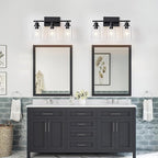 3 Light Bathroom Light Fixtures Black Vanity Light Over Mirror Modern Farmhouse Wall Lighting Sconces Rustic Industrial Wall Lamp for Bathroom, Bedroom, Living Room E26 Socket with Glass Shade