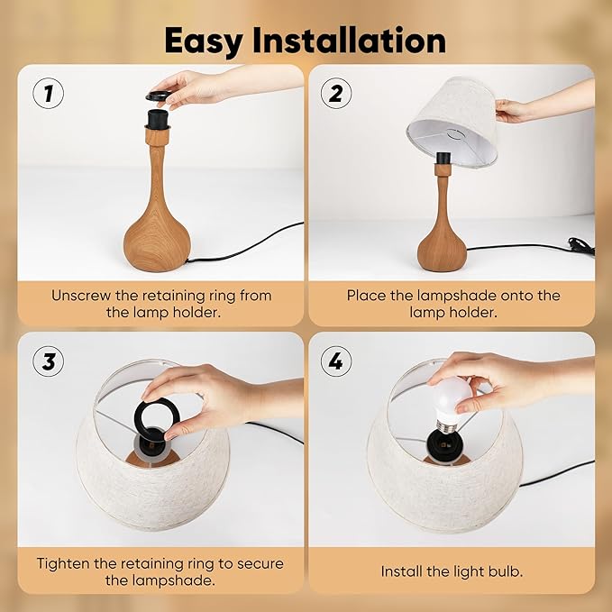 Touch Table Lamp for Bedroom Set of 2, 3-Way Dimmable Bedside Lamp for Nightstand, 17” Rustic Metal Desk Lamp with Linen Shade for Living Room, Kids Reading, Dorm, Home Office Decor, Bulb Included