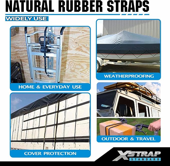 XSTRAP STANDARD 20 Pack 15'' Adjustable Rubber Tarp Straps, EPDM Bungee Cords with Hooks, Ideal for Securing Tarps, Canvases