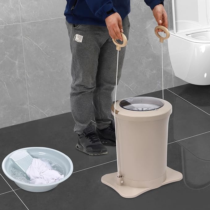 Manual Clothes Dehydrator,Portable Mini Dryer Compact Spin Dryer with Clear Top Cover,12L/3.17gal Freestanding Manual Dehydrator, Manual Clothes Dryer for Camping, Traveling, and Hotel Use (Apricot)