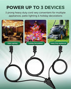 28Ft Outdoor Extension Cord, 1 to 3 Splitter Heavy Duty Weatherproof Power Cord, 16/3 SJTW, 3 Grounded Outlets Flat Plug for Patio, Garden, Halloween Displays, Christmas Lights ﻿