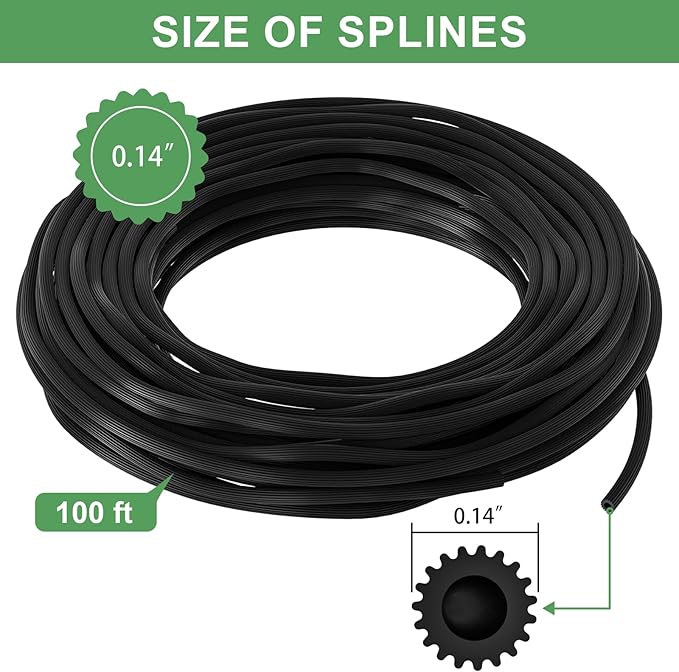 Window Screen Repair Kit, Screen Door Repair Kit, 0.14"X100' Screen Spline for Window Screen, 5 in 1 Screen Replacement Kit, Screen Roller Tool Round Retainer Spline Removal Hook Ruler Cutter